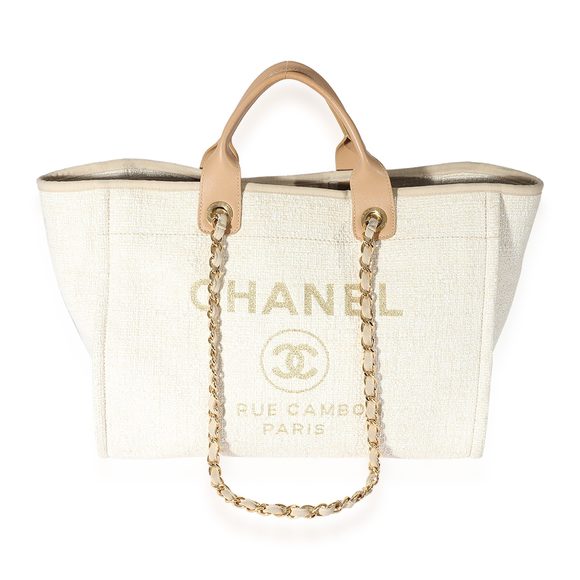 Chanel Creme Canvas Large Deauville Tote - Picture 1 of 8